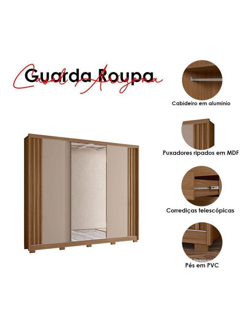 Guarda Roupa Casal Arizona E Cômoda Vênus Carvalho Fendi Com Pés - Moval