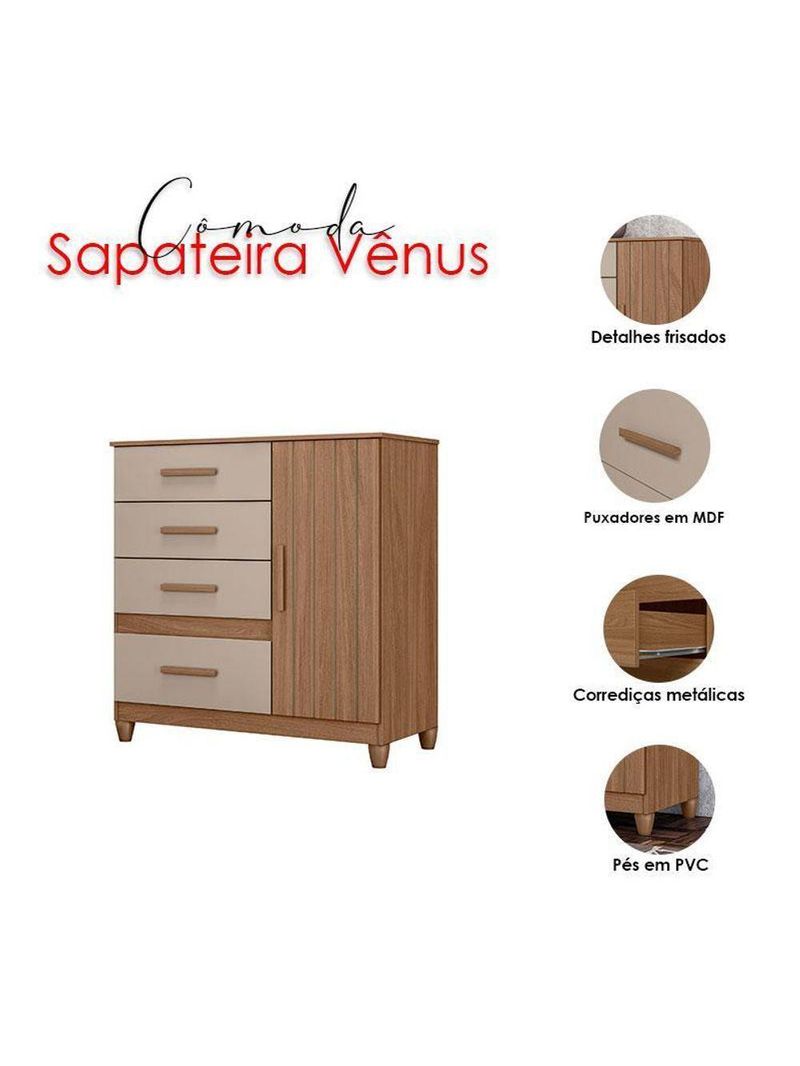 Guarda Roupa Casal Arizona E Cômoda Vênus Carvalho Fendi Com Pés - Moval
