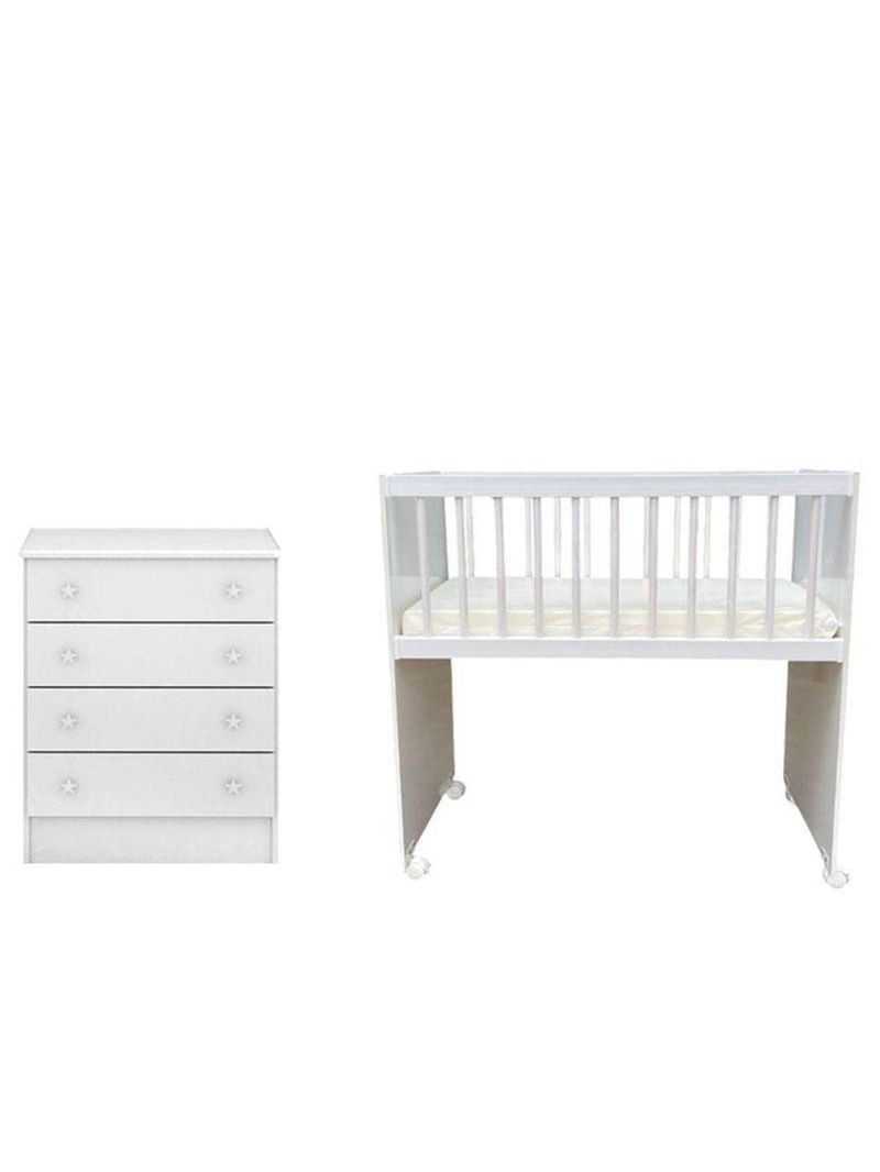 Mini Berço Moisés Alegria E Cômoda Infantil 103 Doce Sonho Branco Brilho – Qmovi