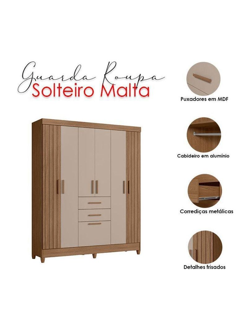 Guarda Roupa Solteiro Ambiente Malta 7 Portas Carvalho Fendi – Moval