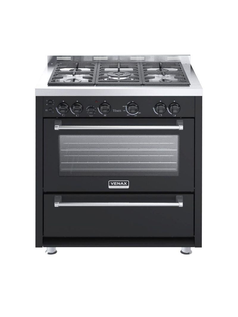 Fogão 5 Bocas Venax Temis A Gás Mesa De Inox 127V Preto