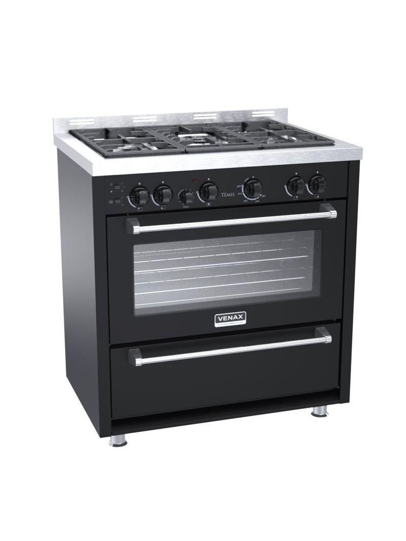 Fogão 5 Bocas Venax Temis A Gás Mesa De Inox 127V Preto