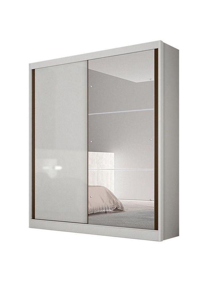 Guarda Roupa Solteiro Ambiente Dante 2 Portas Neve com Espelho – Novo Horizonte
