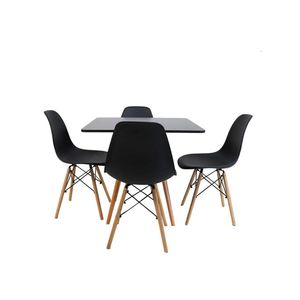 Conjunto Mesa Jantar Quadrada Eiffel 80cm Preto Mdf + 4 Cadeiras Charles Eames
