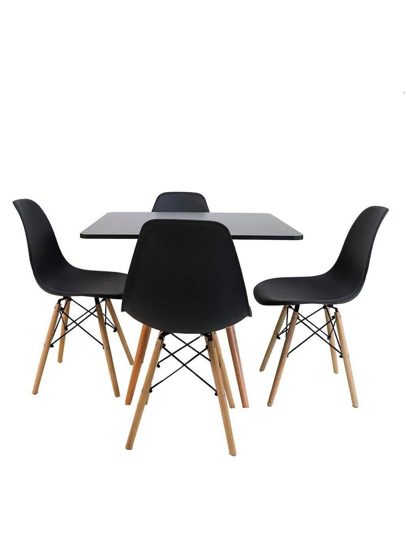 Conjunto Mesa Jantar Quadrada Eiffel 80cm Preto Mdf + 4 Cadeiras Charles Eames