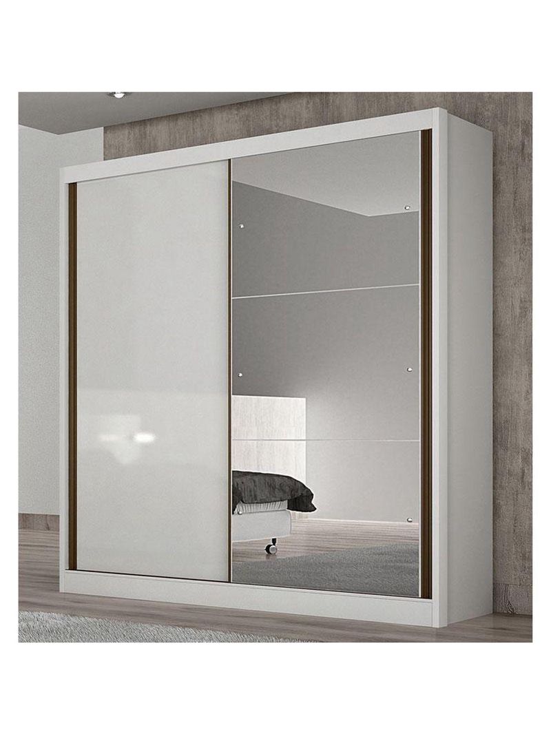 Guarda Roupa Solteiro Ambiente Dante 2 Portas Neve com Espelho – Novo Horizonte