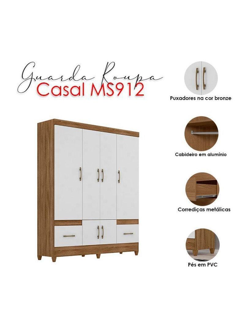 Guarda Roupa Casal Ambiente Ms912 6 Portas Naturale Branco - Moval