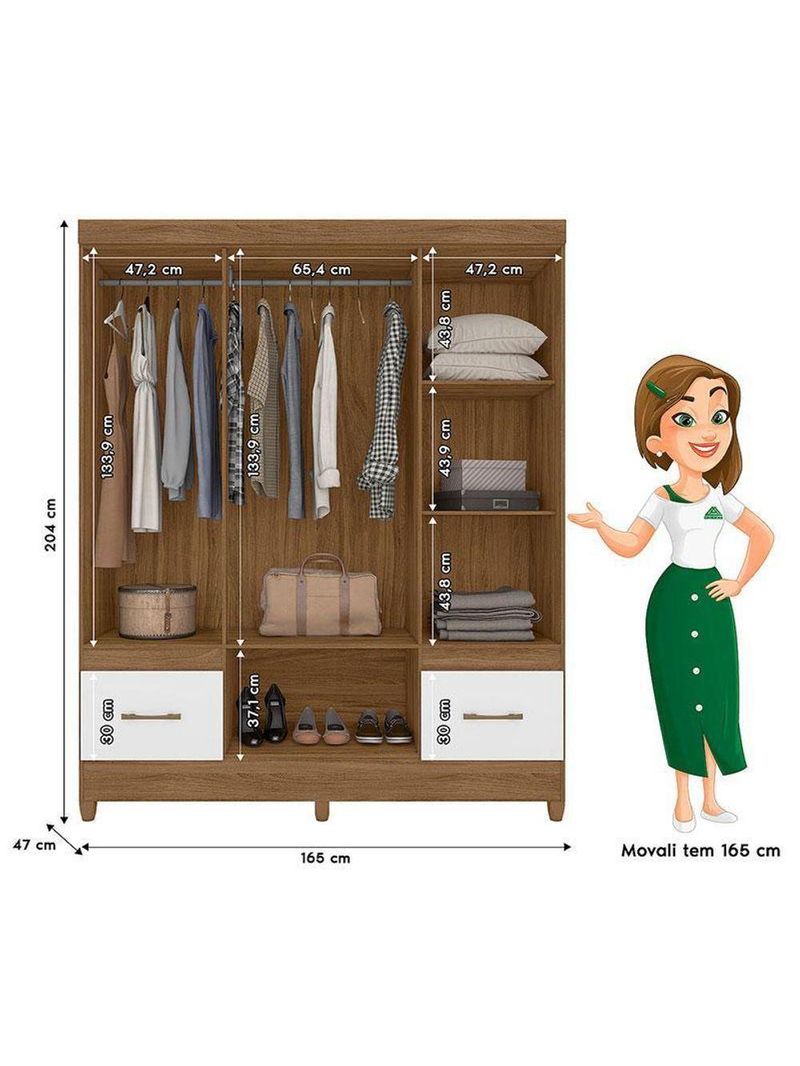 Guarda Roupa Casal Ambiente Ms912 6 Portas Naturale Branco - Moval