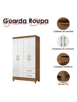 Guarda Roupa Solteiro Chile 4 Portas Naturale Branco - Moval