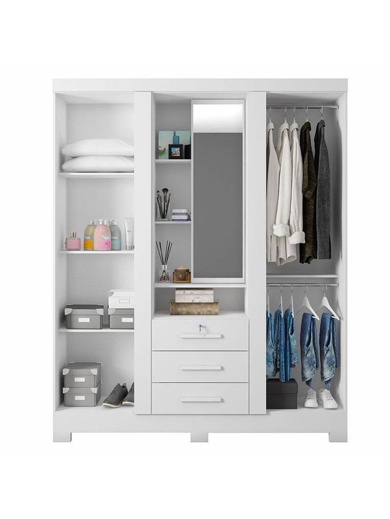 Guarda Roupa Solteiro Capelinha Premium 3 Portas Branco – Zanzini