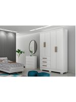 Guarda-Roupa Solteiro 4 Portas e 3 Gavetas com Pés Encant Branco - Novo Horizonte