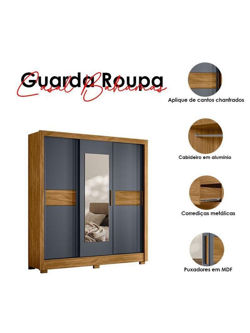 Guarda Roupa Solteiro Eldorado e Cômoda MS913 Freijó Cinza – Moval