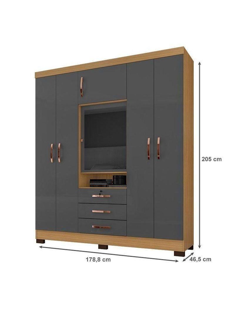 Guarda Roupa Casal Imperial E Cômoda Madri Com Armário Multiuso Versatile Carvalho Americano Grafite – Incorplac