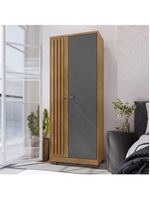 Guarda Roupa Casal Imperial E Cômoda Madri Com Armário Multiuso Versatile Carvalho Americano Grafite – Incorplac