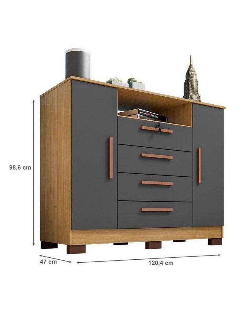 Guarda Roupa Casal Imperial E Cômoda Madri Com Armário Multiuso Versatile Carvalho Americano Grafite – Incorplac