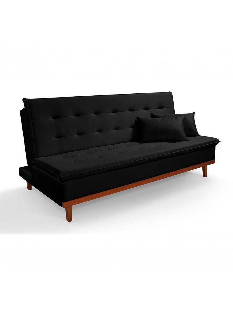 Sofá Cama Reclinável Santorini Veludo Confortável Base de Madeira Preto 176