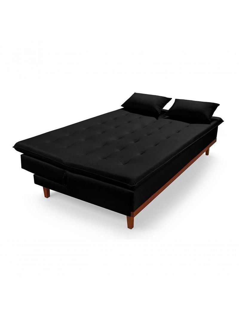Sofá Cama Reclinável Santorini Veludo Confortável Base de Madeira Preto 176