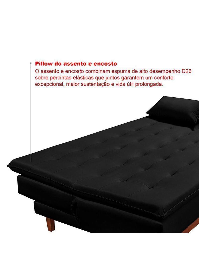 Sofá Cama Reclinável Santorini Veludo Confortável Base de Madeira Preto 176