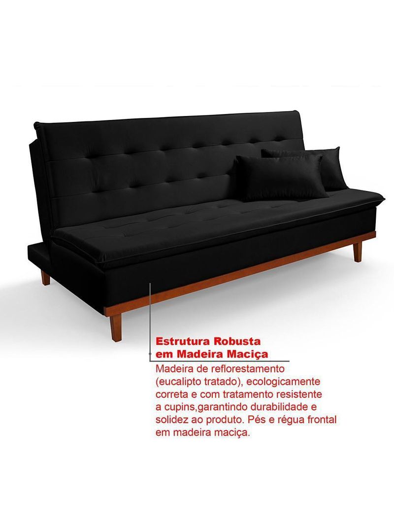 Sofá Cama Reclinável Santorini Veludo Confortável Base de Madeira Preto 176