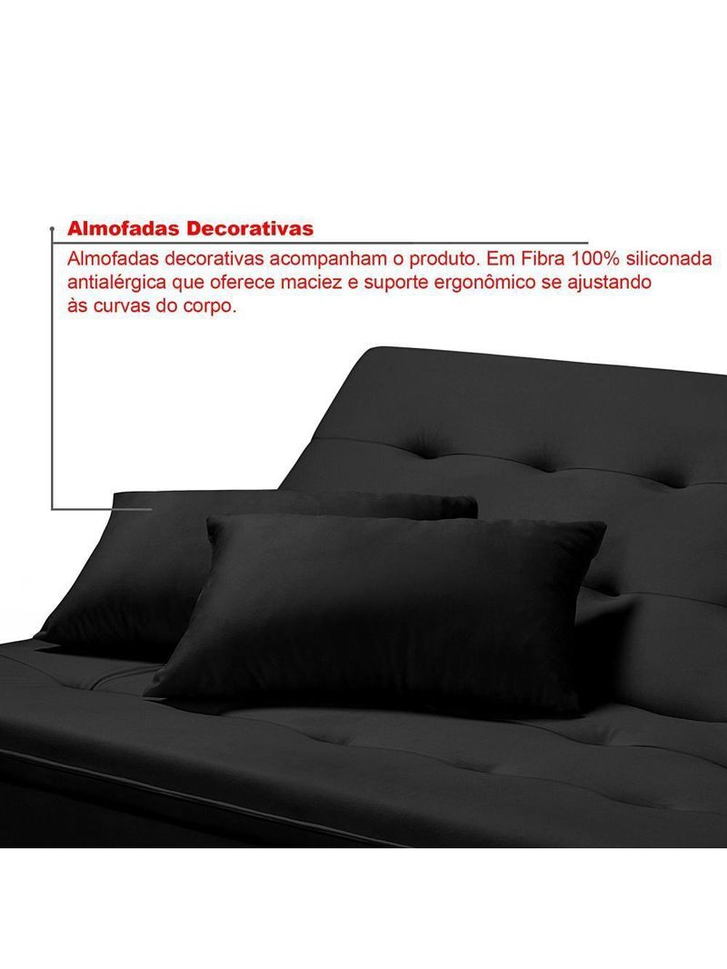 Sofá Cama Reclinável Santorini Veludo Confortável Base de Madeira Preto 176