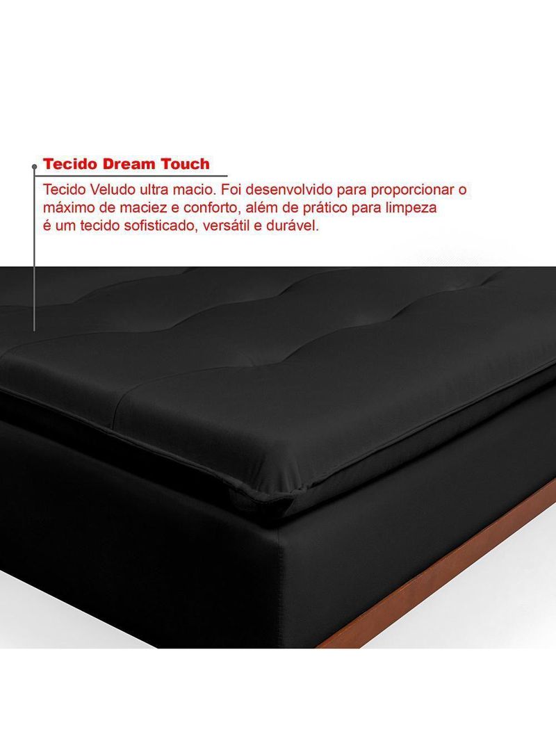 Sofá Cama Reclinável Santorini Veludo Confortável Base de Madeira Preto 176