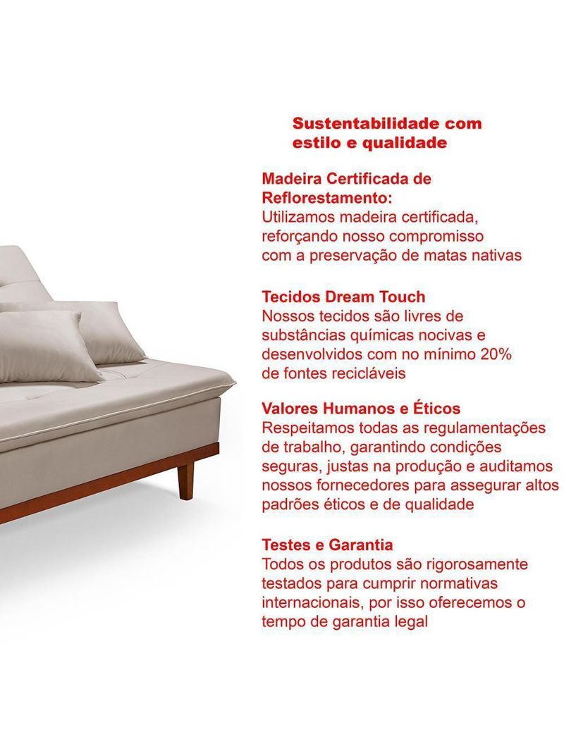 Sofá Cama Reclinável Santorini Veludo Confortável Base De Madeira Areia 162