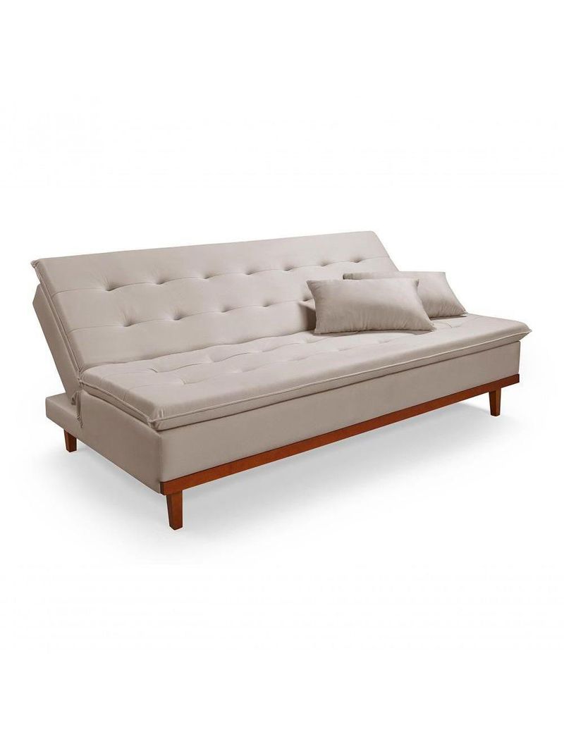 Sofá Cama Reclinável Santorini Veludo Confortável Base De Madeira Areia 162