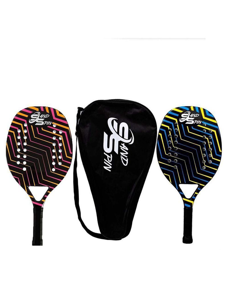 Kit 2 Raquetes de Beach Tennis Sand Spin Aloha Fibra de Carbono Rosa e Azul