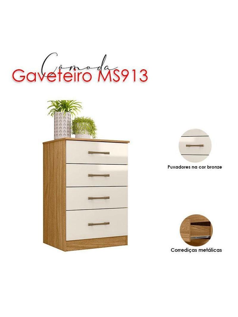 Guarda Roupa Casal San Lorenzo e Cômoda MS913 Freijó Off White – Moval