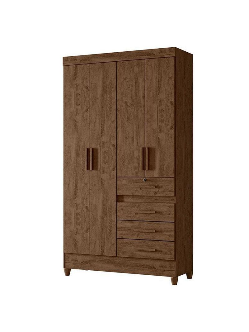 Guarda Roupa Solteiro Ambiente Sobral 4 Portas Castanho Wood – Moval