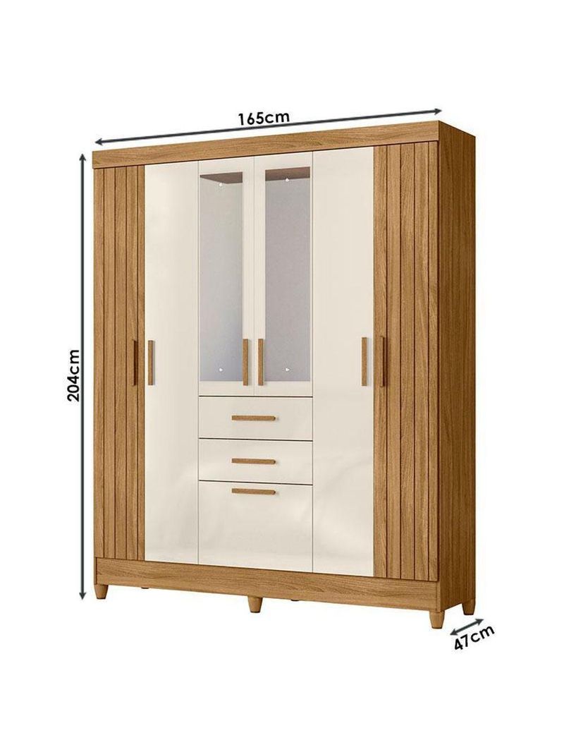 Guarda Roupa Solteiro Malta 7 Portas Freijó Off White com Espelho – Moval