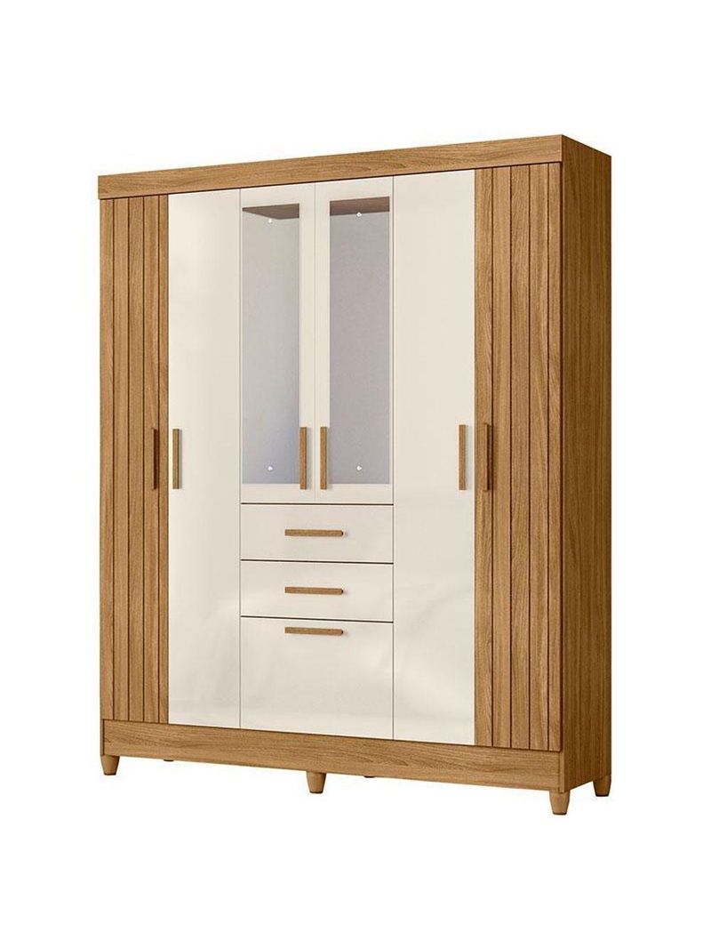 Guarda Roupa Solteiro Malta 7 Portas Freijó Off White com Espelho – Moval