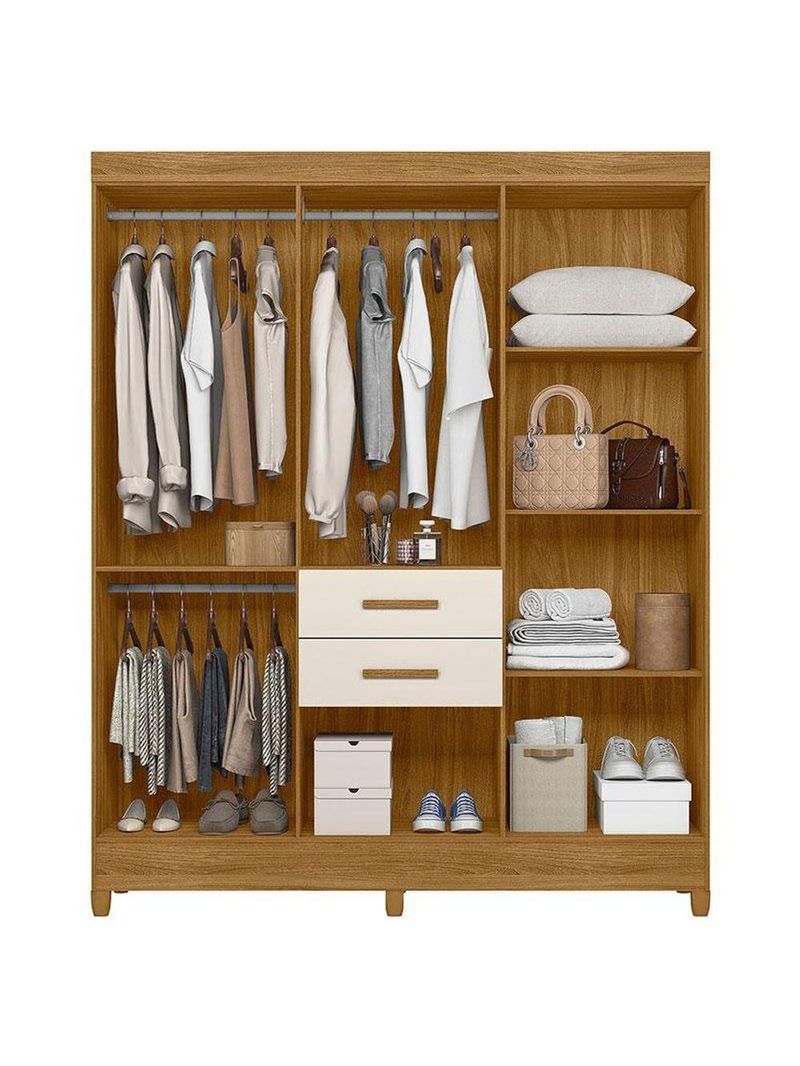 Guarda Roupa Solteiro Malta 7 Portas Freijó Off White com Espelho – Moval