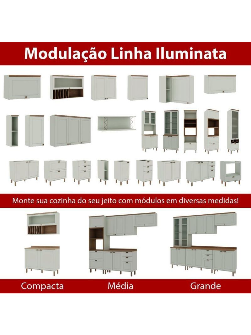 Armário de Cozinha Genialflex Iluminata Aéreo Hortelã