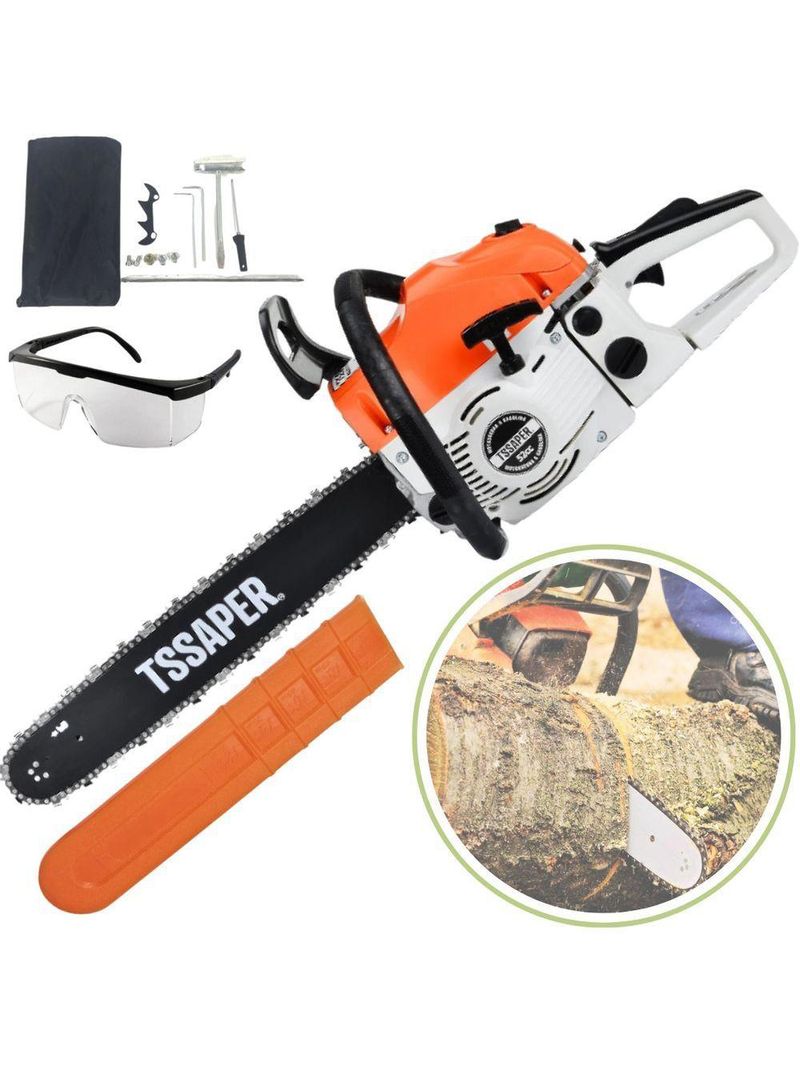 Motosserra Tsaper Mg52cc A Gasolina Sabre 20 Profissional Com óculos De Proteção Incolor Com Regulagem