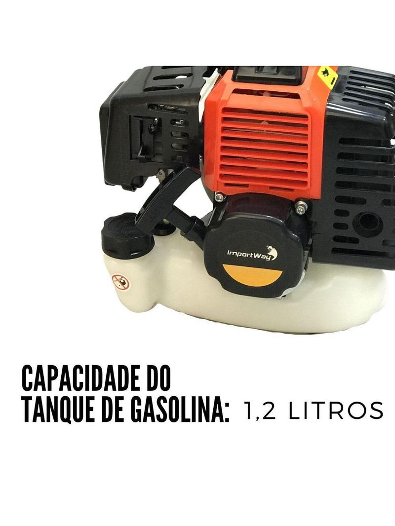 Roçadeira E Capinadeira Profissional A Gasolina Importway Iwrger2t5x163 3hp, 63cc Kit 5x1 Com 3 Facas + Enxada Rotativa