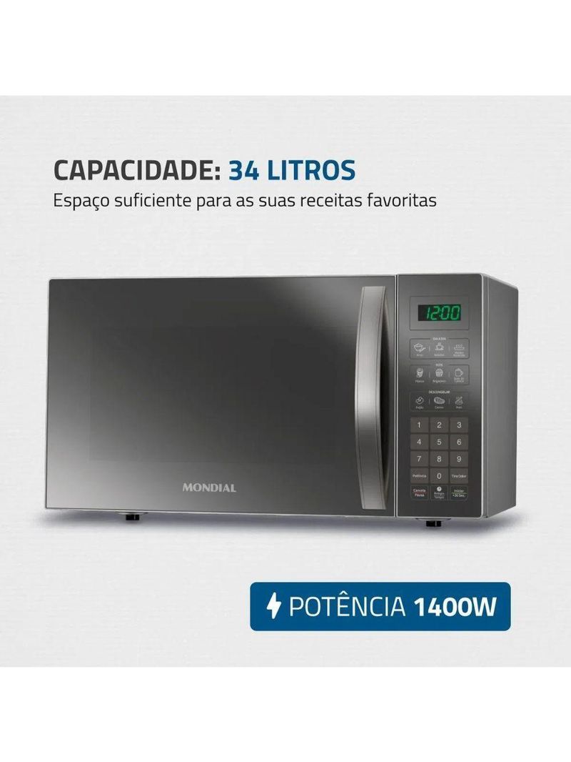 Micro-ondas Mondial 34 Litros 1400w Espelhado Prata 127V