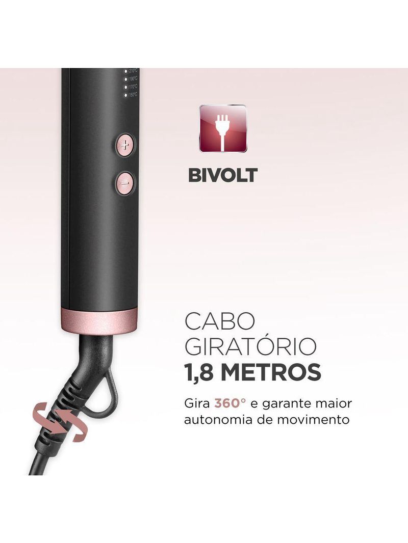 Escova Alisadora Black Rose Mondial Preto/rose EA-07 Bivolt
