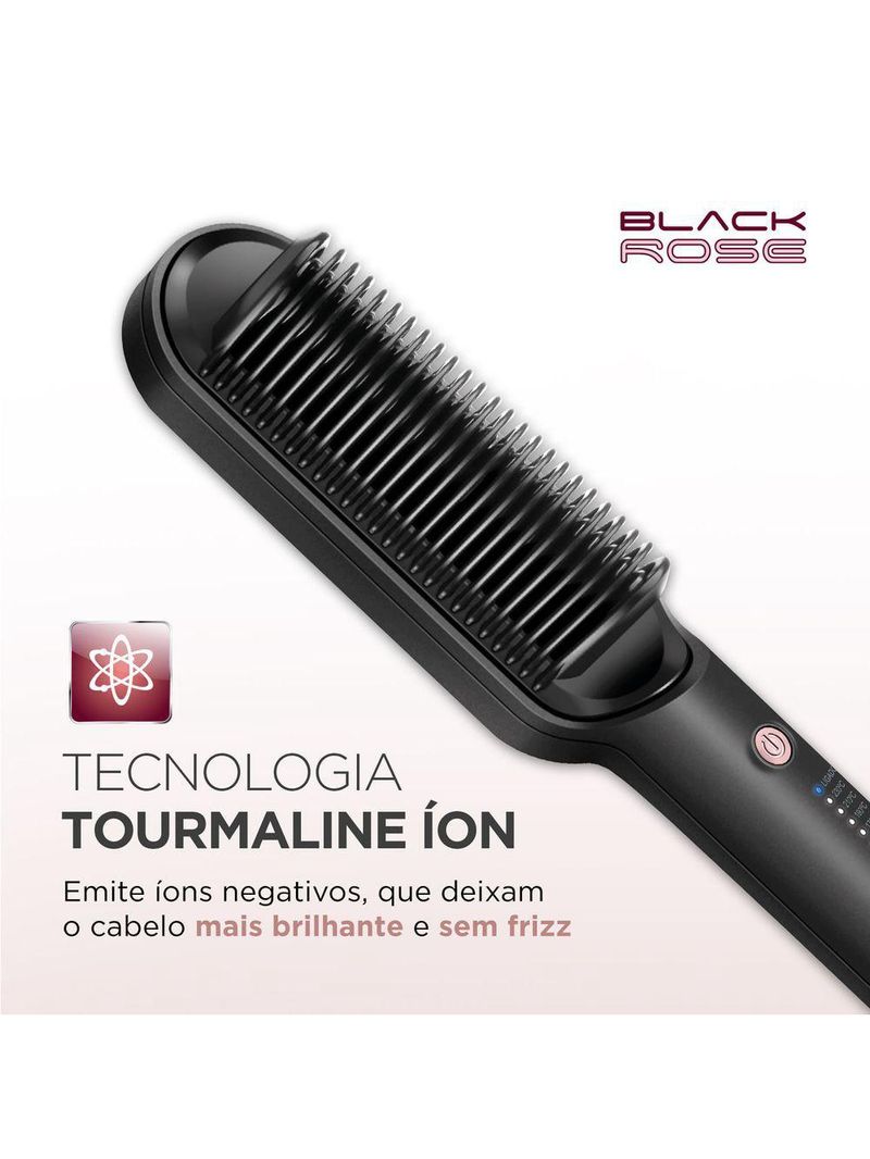 Escova Alisadora Black Rose Mondial Preto/rose EA-07 Bivolt