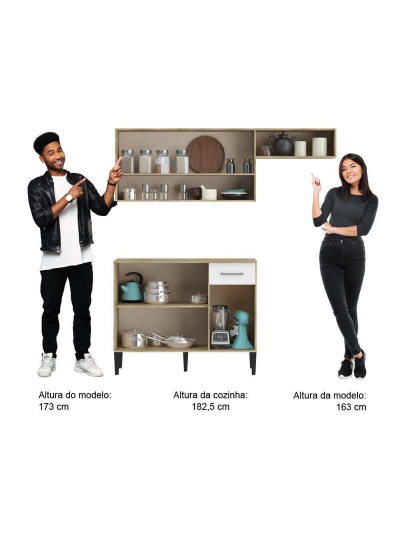 Armário Cozinha Compacta Arizona Tiny Carraro - Carvalho/branco Carvalho/branco