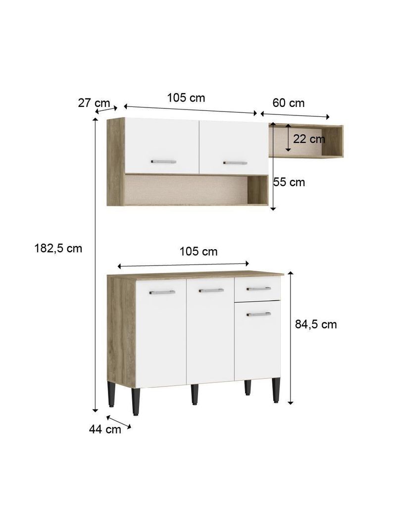 Armário Cozinha Compacta Arizona Tiny Carraro - Carvalho/branco Carvalho/branco