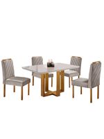 Kit Sala de Jantar 4 Lugares Mesa Lisy e Cadeiras Jade Veludo Off White com Marrom Acinzentado