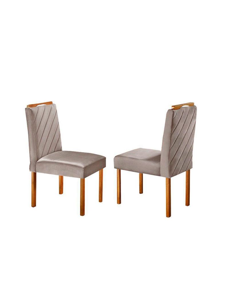 Kit Sala de Jantar 4 Lugares Mesa Lisy e Cadeiras Jade Veludo Off White com Marrom Acinzentado