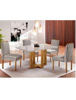 Kit Sala de Jantar 4 Lugares Mesa Lisy e Cadeiras Jade Veludo Off White com Marrom Acinzentado