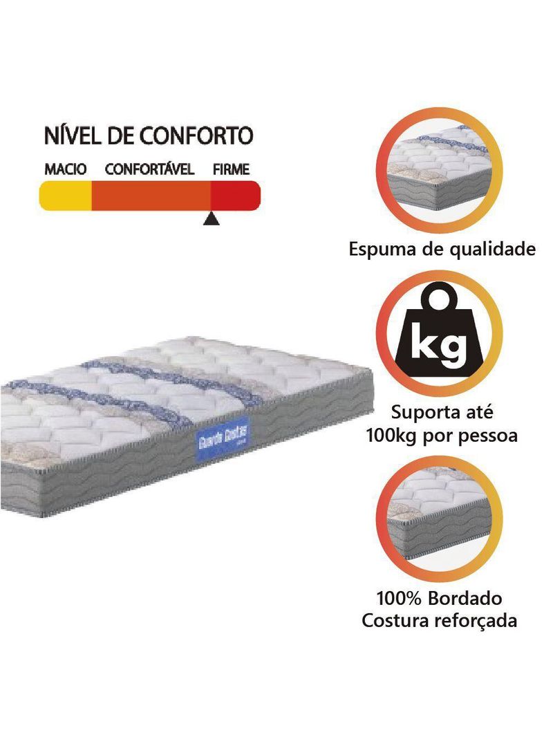 Colchão Solteiro Espuma D33 Guarda Costas Sleep 88x188x14cm Branco/Cinza - Probel