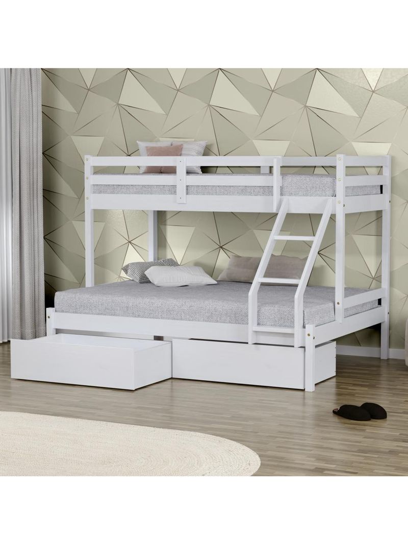 Beliche Com Cama Casal Eco Com 02 Gavetas Madeira Maciça Branco Mobilistore