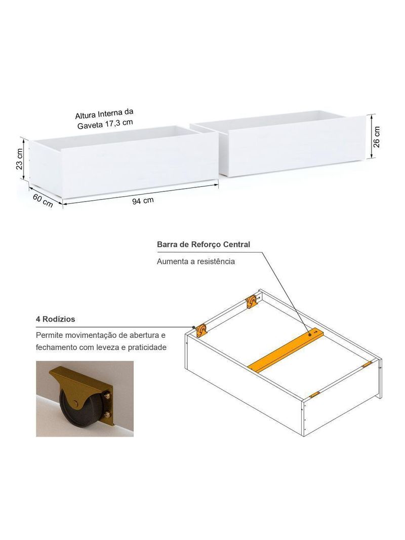 Beliche Com Cama Casal Eco Com 02 Gavetas Madeira Maciça Branco Mobilistore
