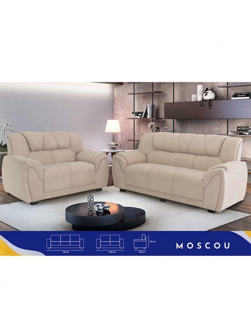 Sofa Parana Moscou 3 E 2 Lugares Bege