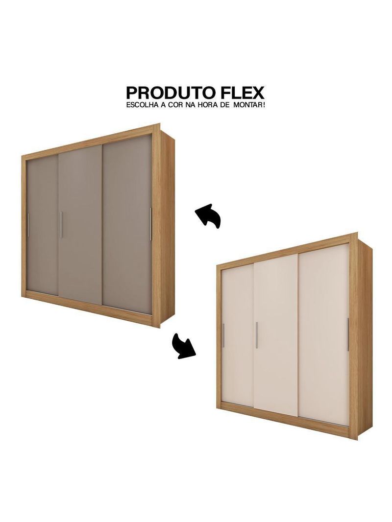 Guarda Roupa 3 Portas E 2 Gavetas Marrom New Glass Caemmun