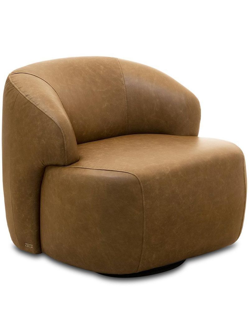 Poltrona Decorativa Orgânica Giratória para Sala Living Barolo L06 Couro Camel - Lyam Decor